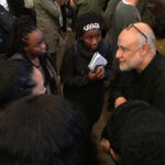 After the lecture in the Baxter Theatre, Rahul Mehrotra engaged in lively informal discussions with audience members in the foyer.