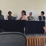 Public Panel featuring Pfunzo Sidogi, Joseph Oduro-Frimpong, Christelle Amina Djouldé, Akosua Adomako Ampofo, Catarina Gomes, Kim Gurney, and Valmont Layne (Photo by Judith Buchanan)